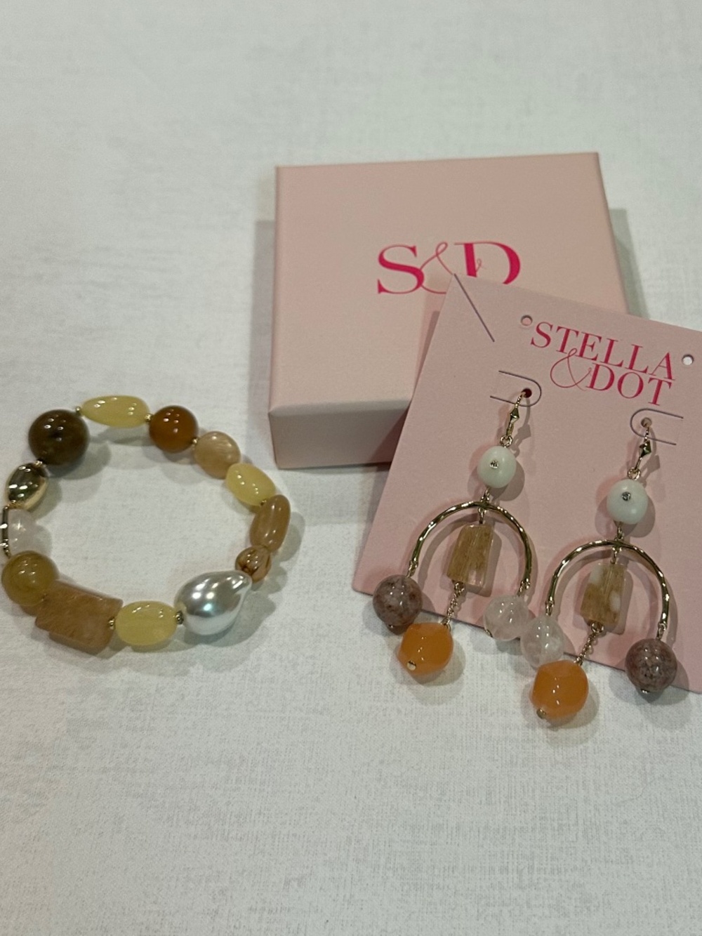 Stella & Dot Drop Earrings and Bracelet Warm Tone Stones
